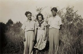 Don Bell nee Carroll, Christina Mary Bell nee Carroll and Ellis Brown taken at Oak Hill Yass